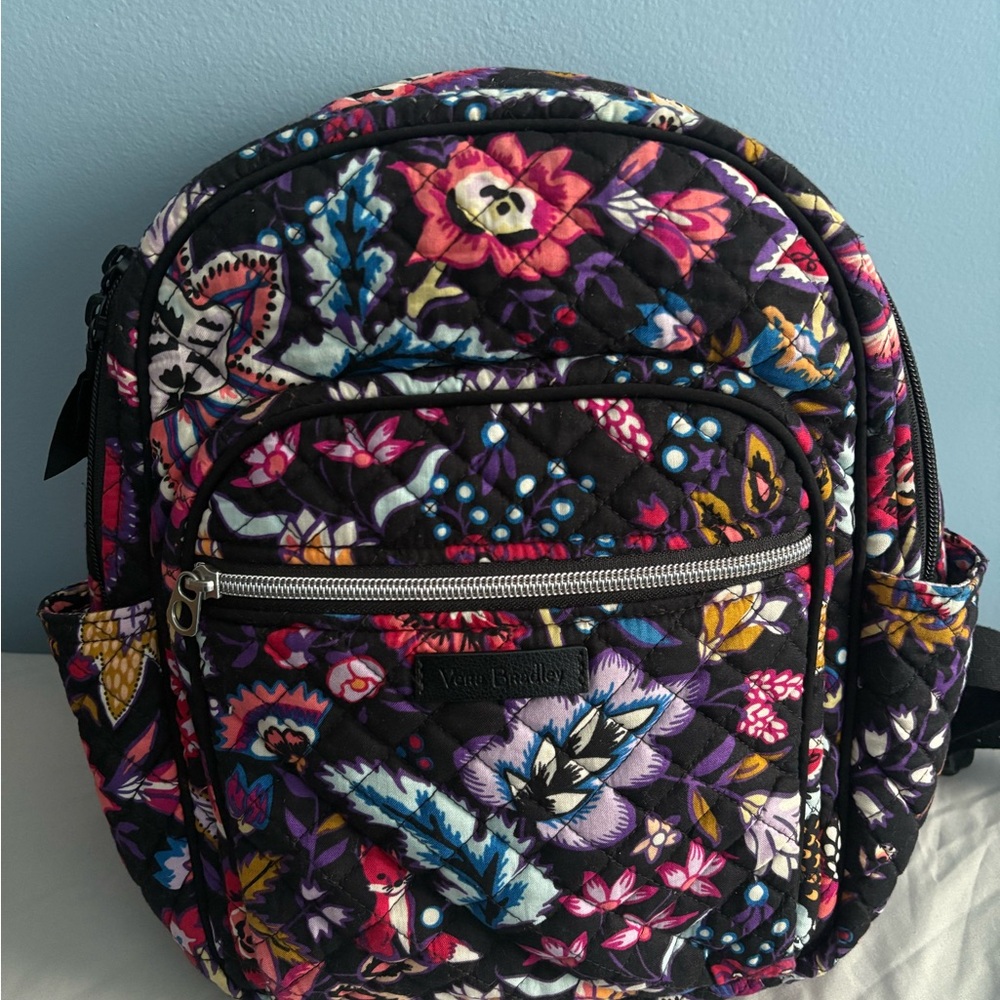 Vera Bradley Black Backpack with Multicolor Floral Design